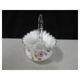 Hand Painted Ruffle Edge Fenton Glass  Basket