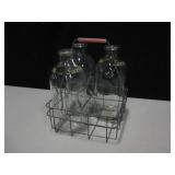 Vtg Milk Bottle Carrier w/ 3 1/2 Gallon Bottles