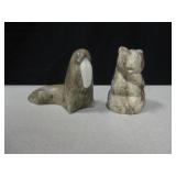 Carved Stone Walrus & Bear - Both 4" Tall
