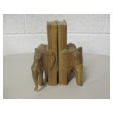 Vintage Hand  Carved Elephant Bookends