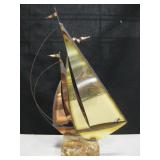Vtg Metal Art Sailboats On Stone Base - Signed