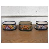 3 Mexico Talavera Style Ceramic Mini Planters