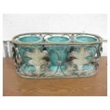 Metal Basket w/ 3 Ceramic Planters