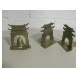 Brass Pagodas - Pair Of Bookends & Bell