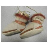 Vintage Eskimo Toy Leather Boots On String