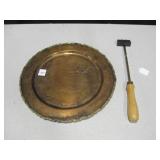 Vtg Brass Rimmed Copper Tray & "FF" Impresser