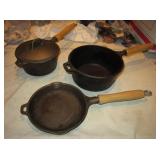 Vintage Cast iron Wood Handled Cooking pans