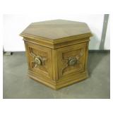 Vtg Hexagonal Wood End Table w/ Doors