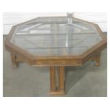 Octagonal Wood Coffee Table w/ Glass Top