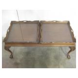 Vtg Double Glass Trays Wood Coffee Table