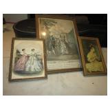 3 Antique 1800s Litho Mrror Lithograph Art