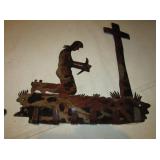 14" x 12" Cut steel Cowboy Praying Welcome Sign