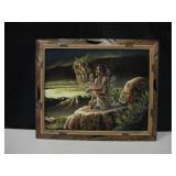 Framed Native Figure Velvet Painting - 22.5" x 19"
