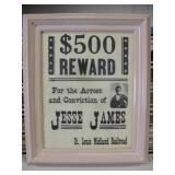 14" X 16" Framed Jesse James Repro Wanted Poster