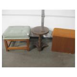 Ottoman, Seat w/ Storage & Small Wood Table