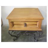 Solid Wood End Table w/ Metal Base