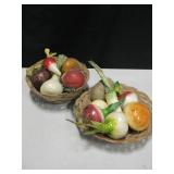 2  baskets Of Paper MAche Veggies