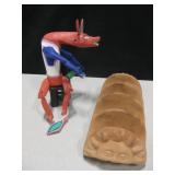 Ceramic Taco Holder & Hand Painted Wolf w/ Chair