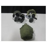 2 Military Gas Masks & Military Canteen