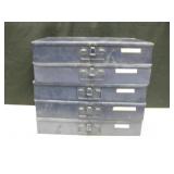 Lot Of 5 Metal Storage Bins w/ Poly Dividers