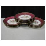 10 Vtg French Floral Decorated Plates w/ Gilt Edge