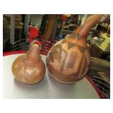 2 Antique Hand Carved Gourds 14", 7"