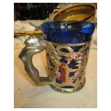 Blue Glass/Metal WWII Art Deco Memorial Cup