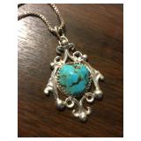 Vintage Native Sterling & Turquoise Pendant Signed