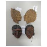 Lot of 4 Carved Indian Heads