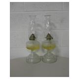 2 Vintage Glass Oil Lamps 18.5" Tall