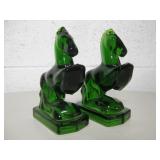 8" MCM Green Glass Rearing Horse Bookends