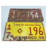 2 Vtg New Mexico License Plates - 1958 & 1956