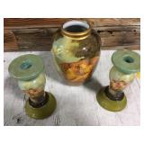 8" Ceramic Cherub Vase & 2 Matching Candle Holders