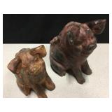 2 Ceramic Pig Planters - 8.5" Tallest