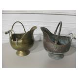 1 Vtg Brass & 1 Vtg Copper Scuttle Buckets