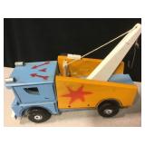 Hand Made Wood Tow Truck Toy 11.5" Long