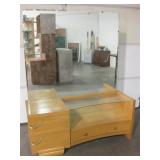 Mid-Century Wood & Glass 4-Drawer Dresser & Mirror