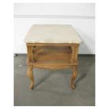 Vtg Wood Table w/ Removable Marble Top