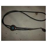 Silver Bolo-Turquoise/Coral Bear Claw Design
