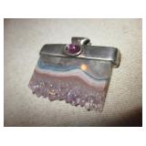 Sterling Marked 2" Amethyst Pendant