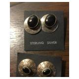 2 Pair sterling & Onyx Earrings
