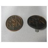 Vintage Copper Registered Nurse Car Grille Medals