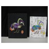 2 Applique Roosters On Stretched Linen