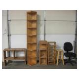 Lot Of Wood Furniture, Stool & Rolling Desk Chair