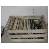 Large Wood Crate w/ Assorted LP Record Albums