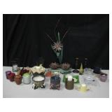 Large Lot Of Assorted Candles & Candle Holders