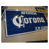 24" X 12" Avenida Corona Tin Beer Sign