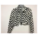 Checkered Skater Crop Denim Jacket & Belt