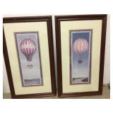 2 Vintage Hot Air Gas Balloon Prints Framed