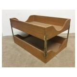 Mid Century Walnut & Brass Two Tier Letter Tray